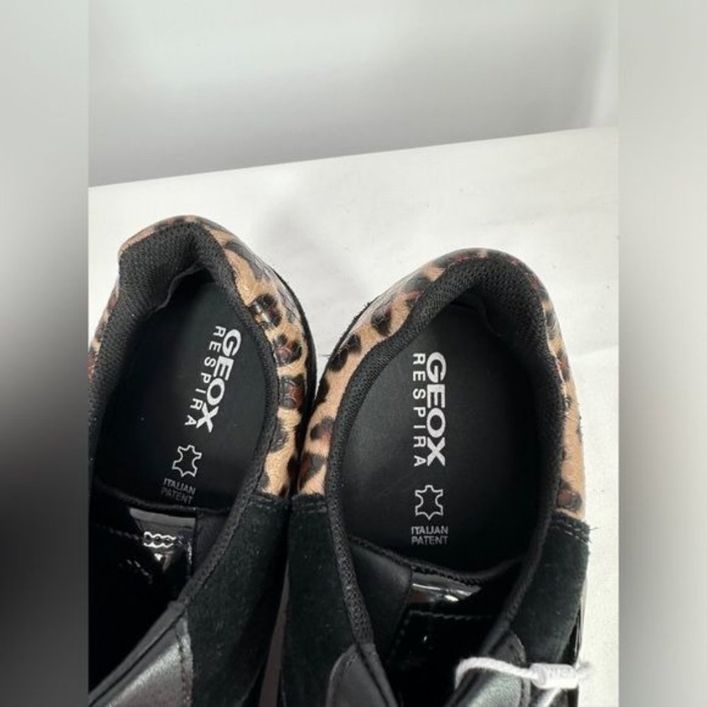 Respira Geox | NWT Women’s 9 Black Suede Leopard Trim Wedge Sneakers - Picture 10 of 13